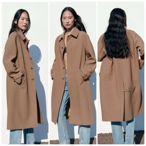 New Zara Champagne Long Pocket Coat Ref 2848/948 Small